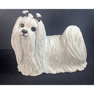 Vintage 1987 Sandicast Maltese Dog Figurine Sandra Brue Sculpture USA #157